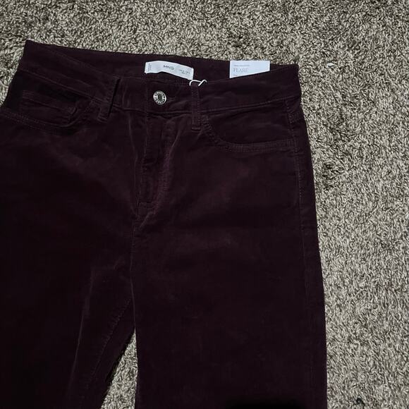 MNG Mango Women’s Flared Corduroy Jeans 4 Burgundy Cropped High Waist Retro NWT - Picture 5 of 10